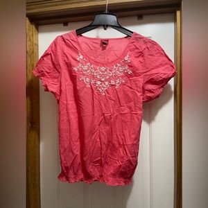 Merona XXL coral/pink embroidered short sleeve top